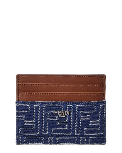 Fendi Ff Denim & Leather Card Case