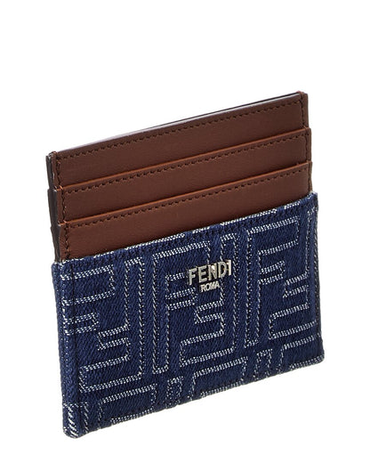Fendi Ff Denim & Leather Card Case