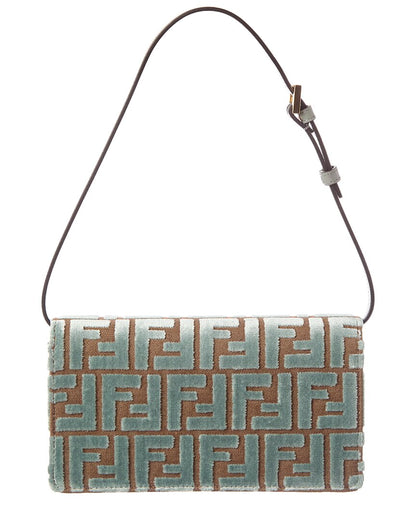 Fendi Baguette Ff Velvet & Leather Wallet On Chain