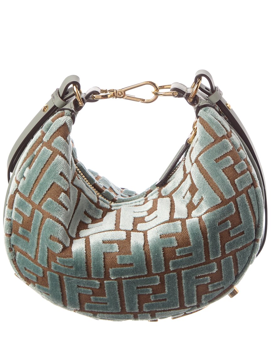 Fendi Fendigraphy Mini Ff Jacquard Velvet & Leather Hobo Bag