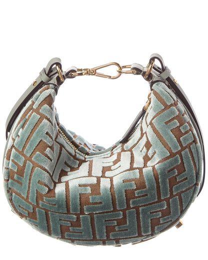 Fendi Fendigraphy Mini Ff Jacquard Velvet & Leather Hobo Bag