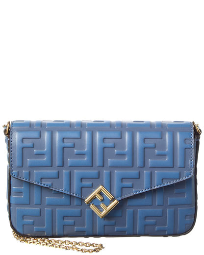 Fendi Ff Diamonds Leather Wallet On Chain