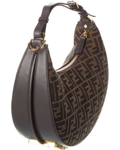 Fendi Fendigraphy Small Ff Jacquard & Leather Hobo Bag, Brown