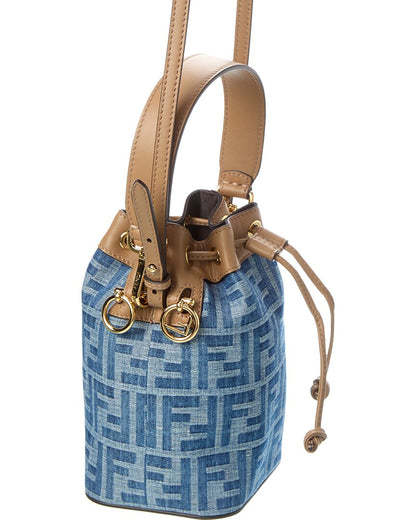 Fendi Mon Tresor Mini Ff Denim & Leather Bucket Bag