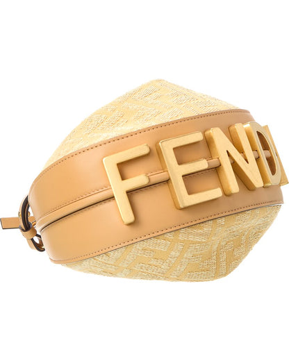 Fendigraphy Mini Ff Raffia & Leather Hobo Bag