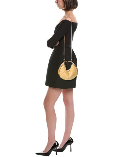 Fendigraphy Mini Ff Raffia & Leather Hobo Bag