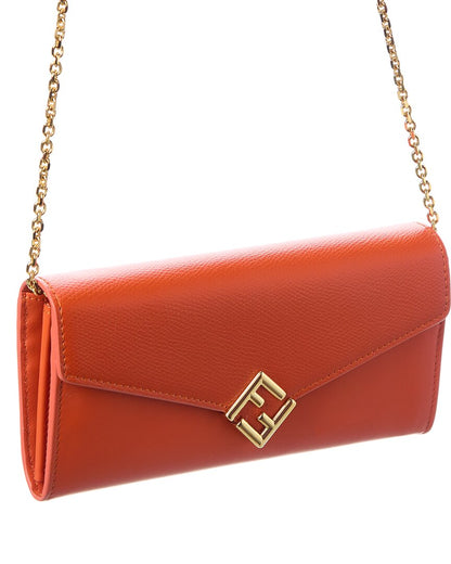 Fendi Ff Diamonds Leather Wallet On Chain
