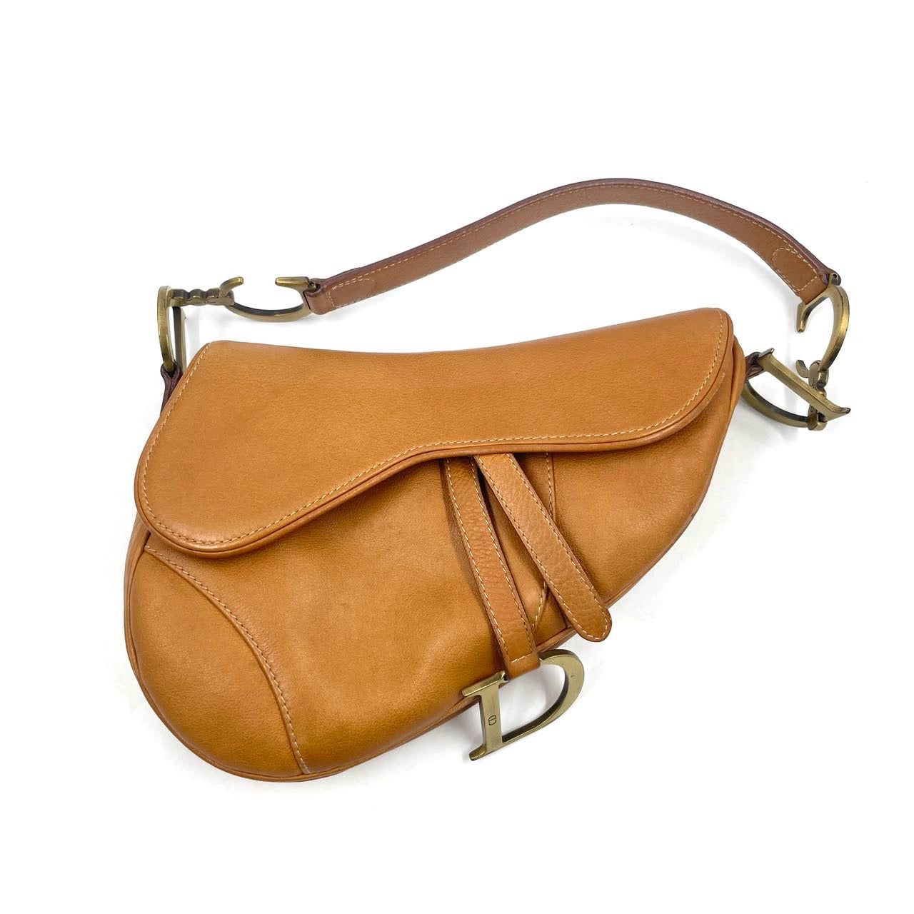 Dior Saddle Tan Brown Calfskin Leather Gold Hardware Shoulder Bag