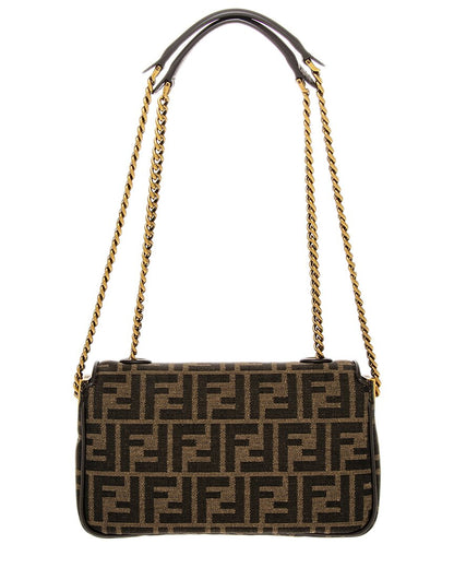 Fendi Baguette Chain Midi Leather-Trim Shoulder Bag