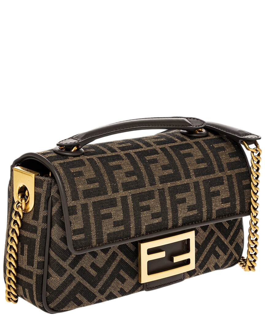 Fendi Baguette Chain Midi Leather-Trim Shoulder Bag