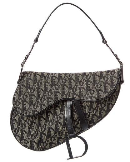 Dior Black Canvas Oblique Saddle Bag