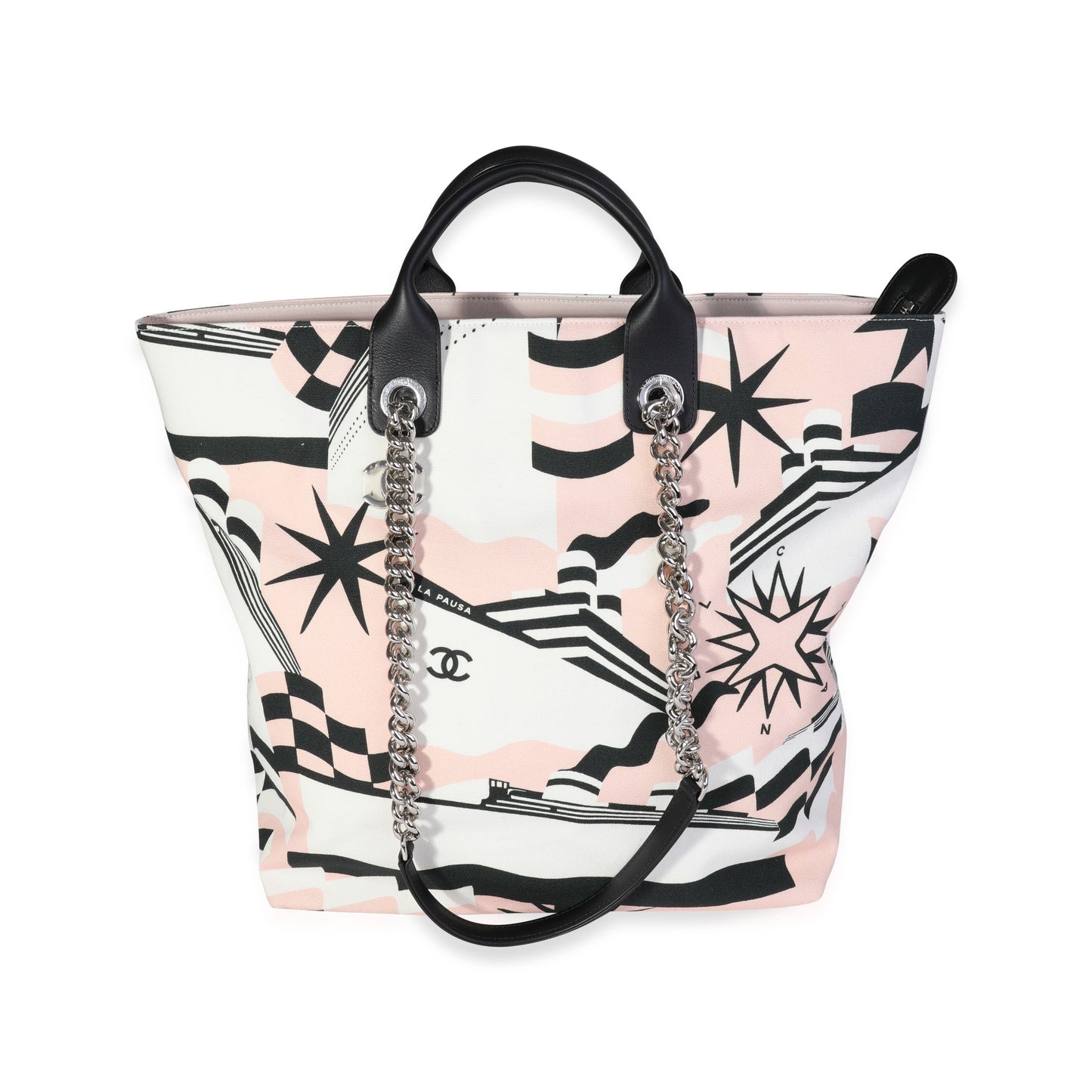 Chanel Canvas Black White Pink Tote