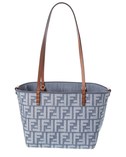 Fendi Roll Small Ff Denim & Leather Tote