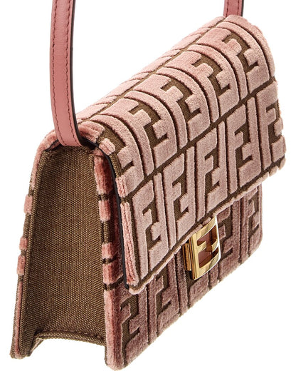 Fendi Baguette Ff Velvet & Leather Wallet On Chain