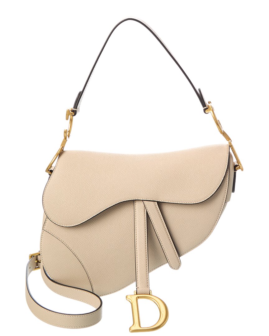 Dior Cd Signature Leather Saddle Bag Beige