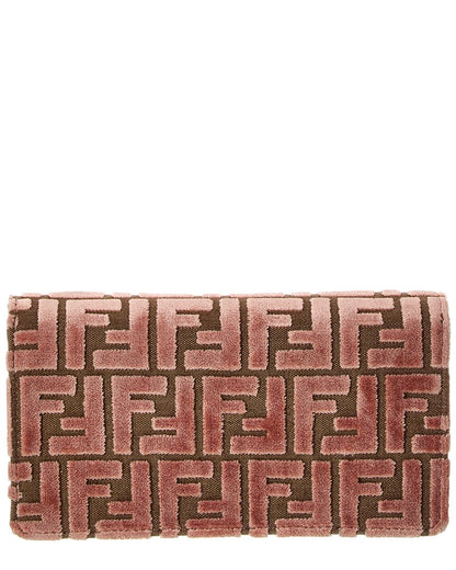 Fendi Baguette Ff Velvet & Leather Wallet On Chain
