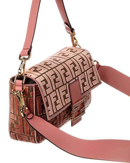Fendi Baguette Ff Jacquard Velvet & Leather Shoulder Bag