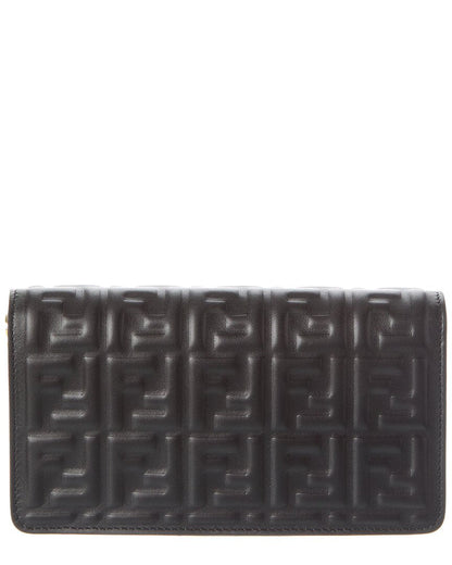 Fendi Baguette Ff Leather Wallet On Chain, Black