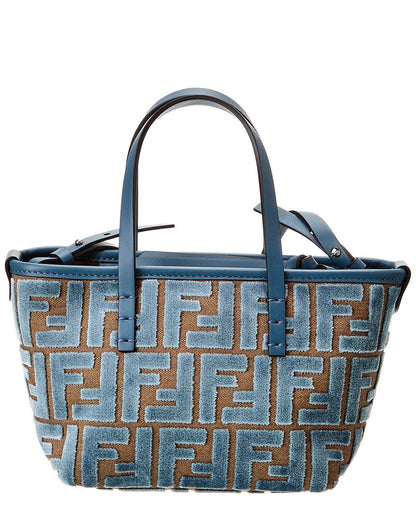 Fendi Roll Mini Ff Jacquard Velvet & Leather Tote