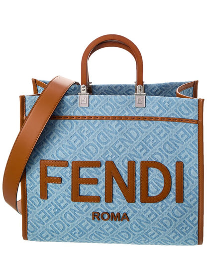 Fendi Sunshine Medium Denim & Leather Tote