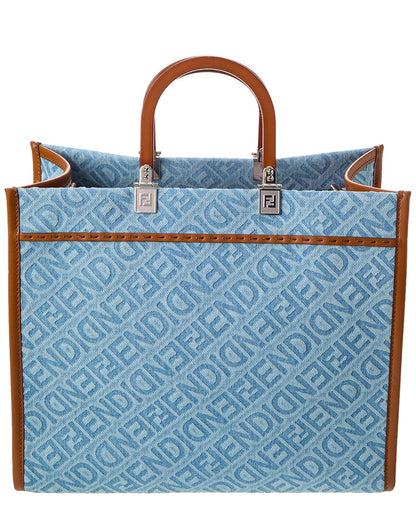 Fendi Sunshine Medium Denim & Leather Tote