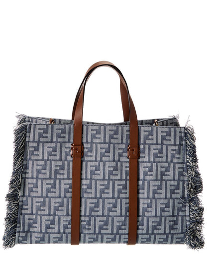 Fendi Summer Ff Denim & Leather Tote