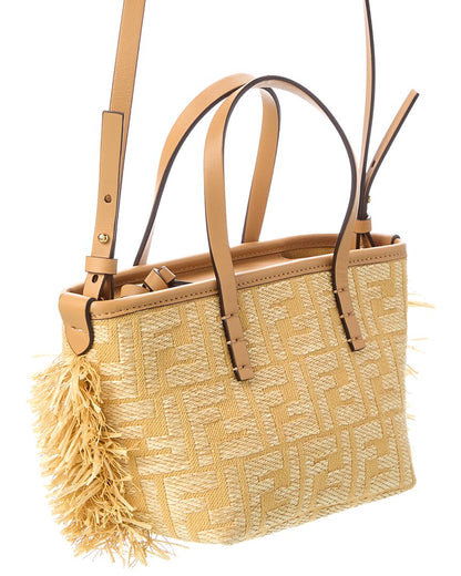 Fendi Roll Mini Ff Raffia & Leather Tote