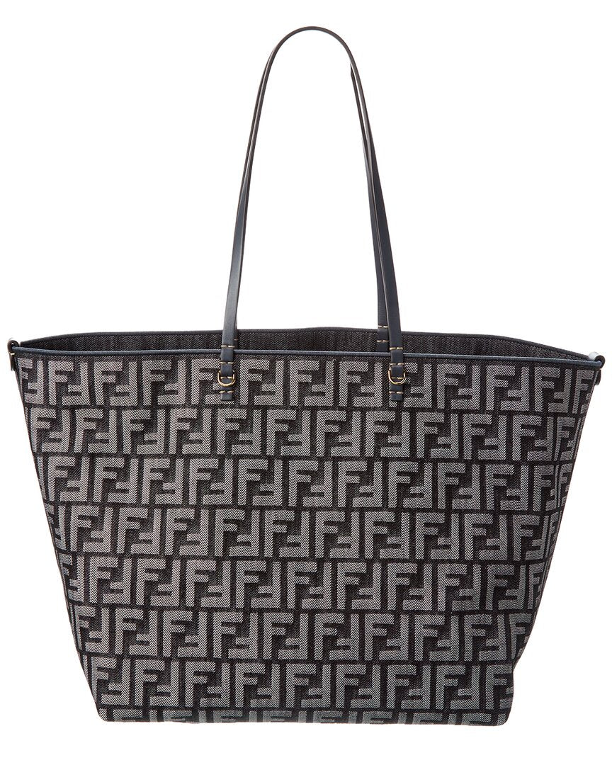 Fendi Roll Large Ff Denim & Leather Tote