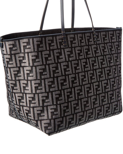 Fendi Roll Large Ff Denim & Leather Tote