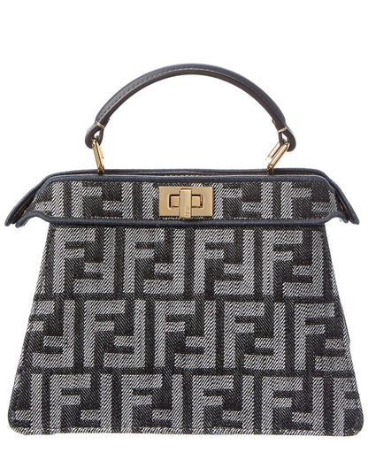 Fendi Peekaboo Iseeu Petite Ff Denim & Leather Tote