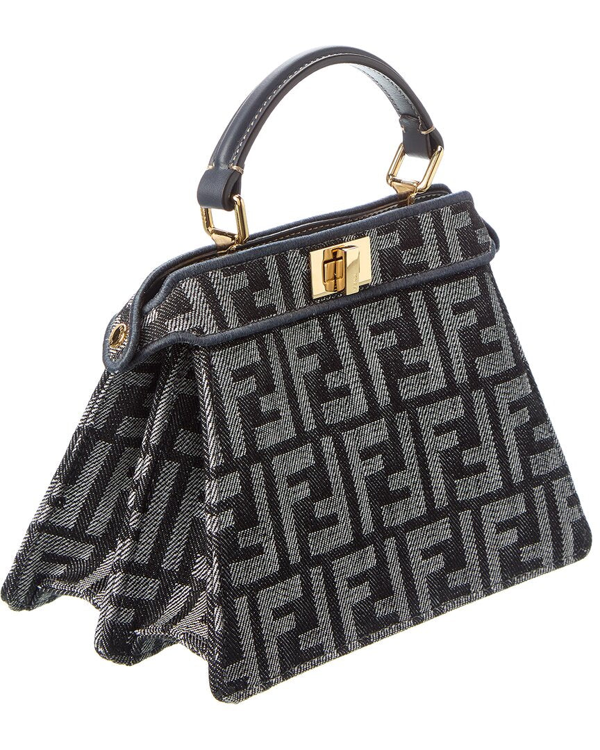 Fendi Peekaboo Iseeu Petite Ff Denim & Leather Tote