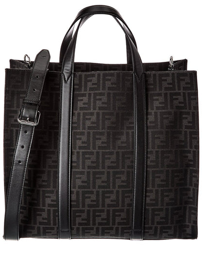Fendi Ff Jacquard Leather-Trim Tote
