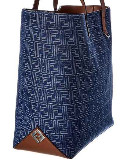 Fendi Ff Medium Denim & Leather Tote