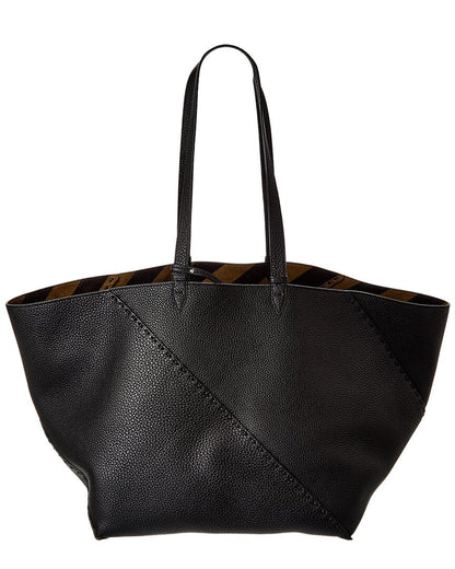 Fendi Selleria Diagonal Leather Shopper Tote