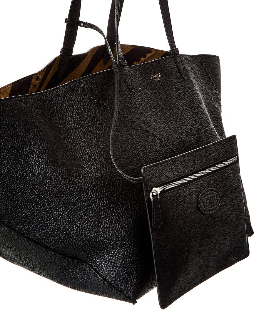 Fendi Selleria Diagonal Leather Shopper Tote