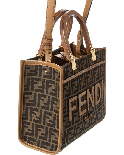 Fendi Sunshine Small Ff Jacquard & Leather Tote