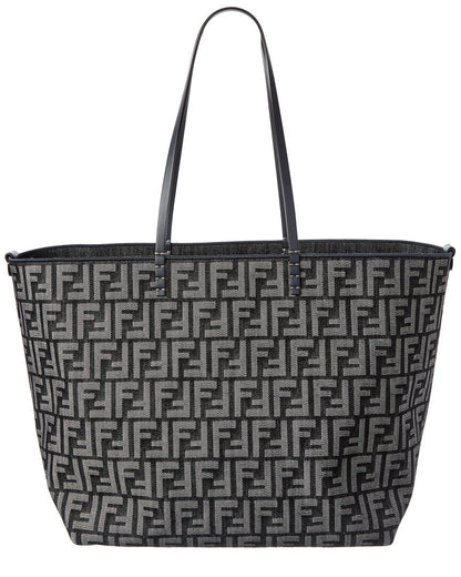 Fendi Roll Large Ff Denim & Leather Tote