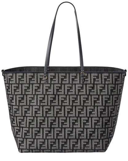 Fendi Roll Large Ff Denim & Leather Tote