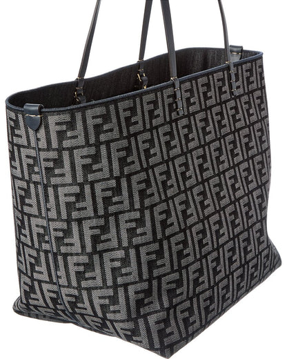 Fendi Roll Large Ff Denim & Leather Tote