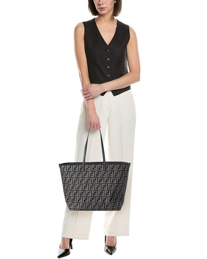 Fendi Roll Large Ff Denim & Leather Tote