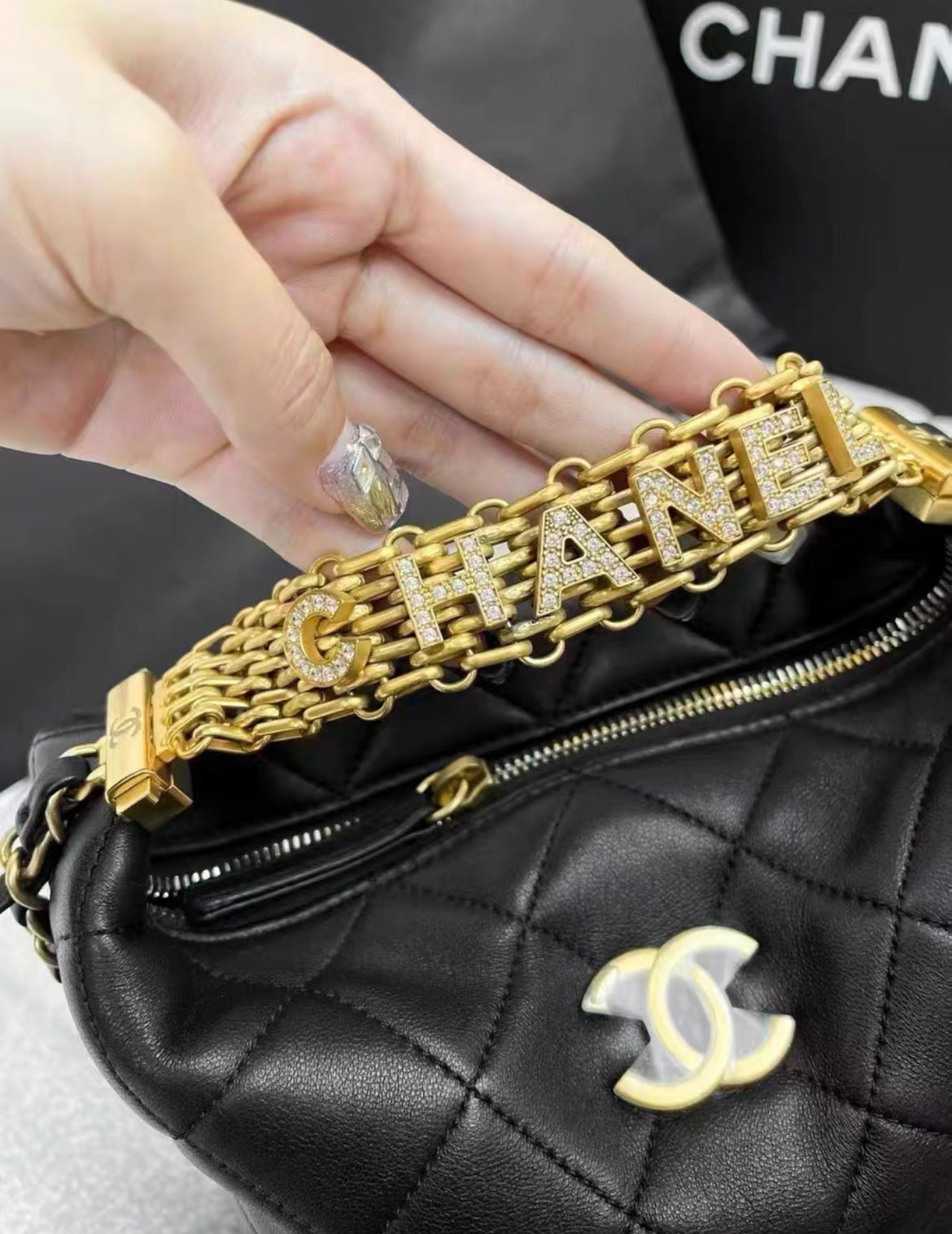 Chanel 22S Black Gold Hobo Bag