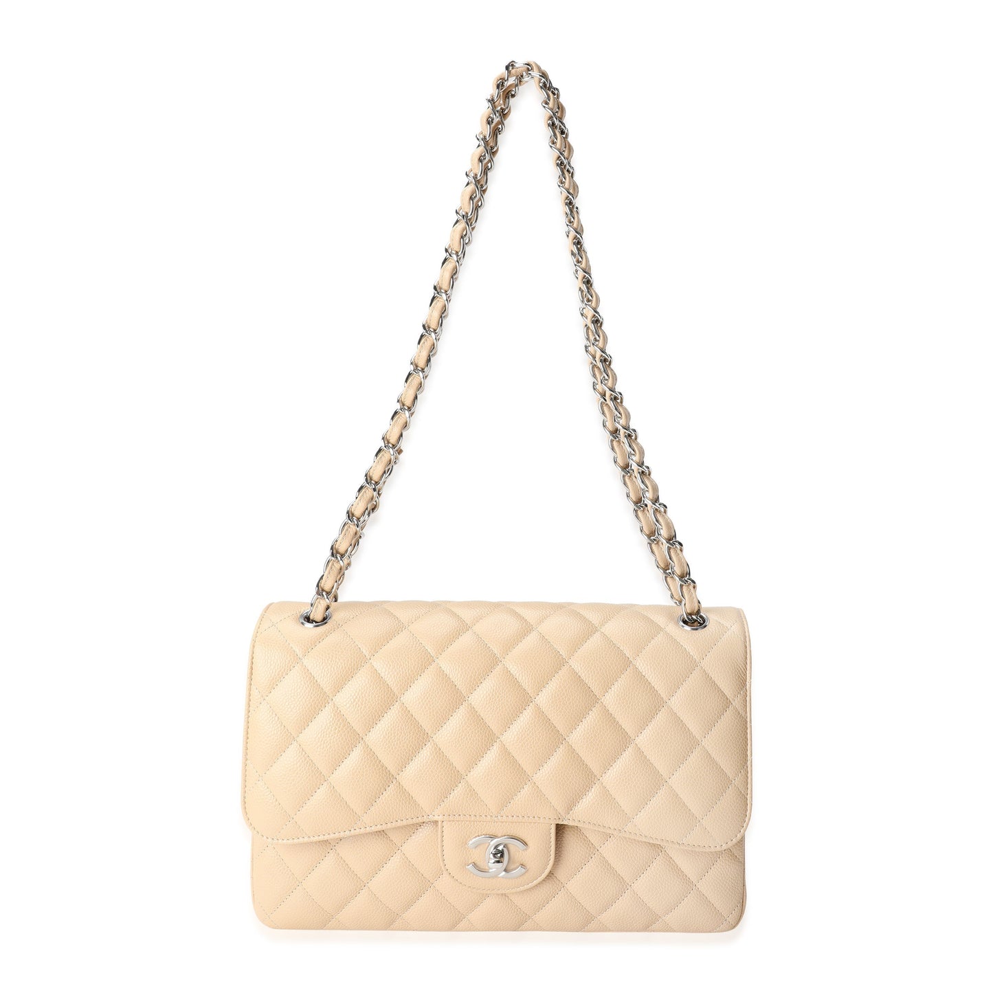 Chanel Flap Classic Quilted Caviar Beige Shoulder Bag