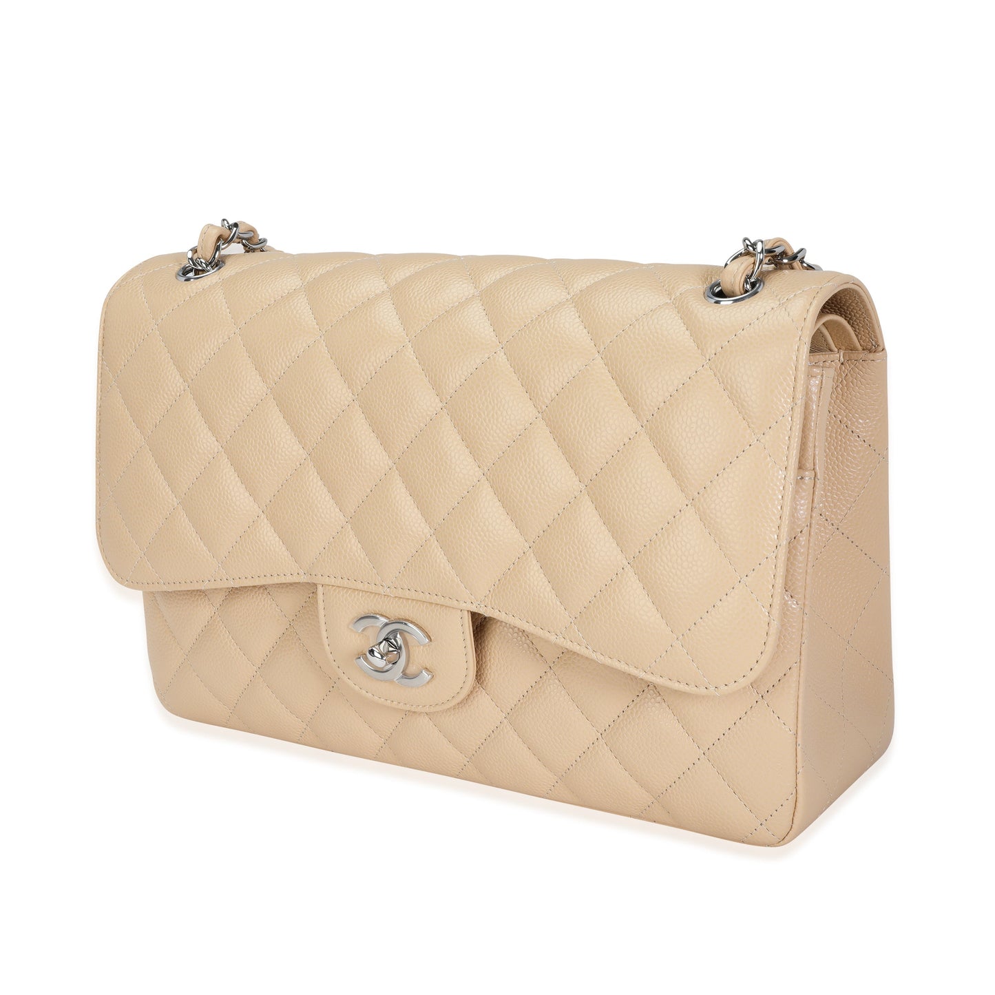 Chanel Flap Classic Quilted Caviar Beige Shoulder Bag
