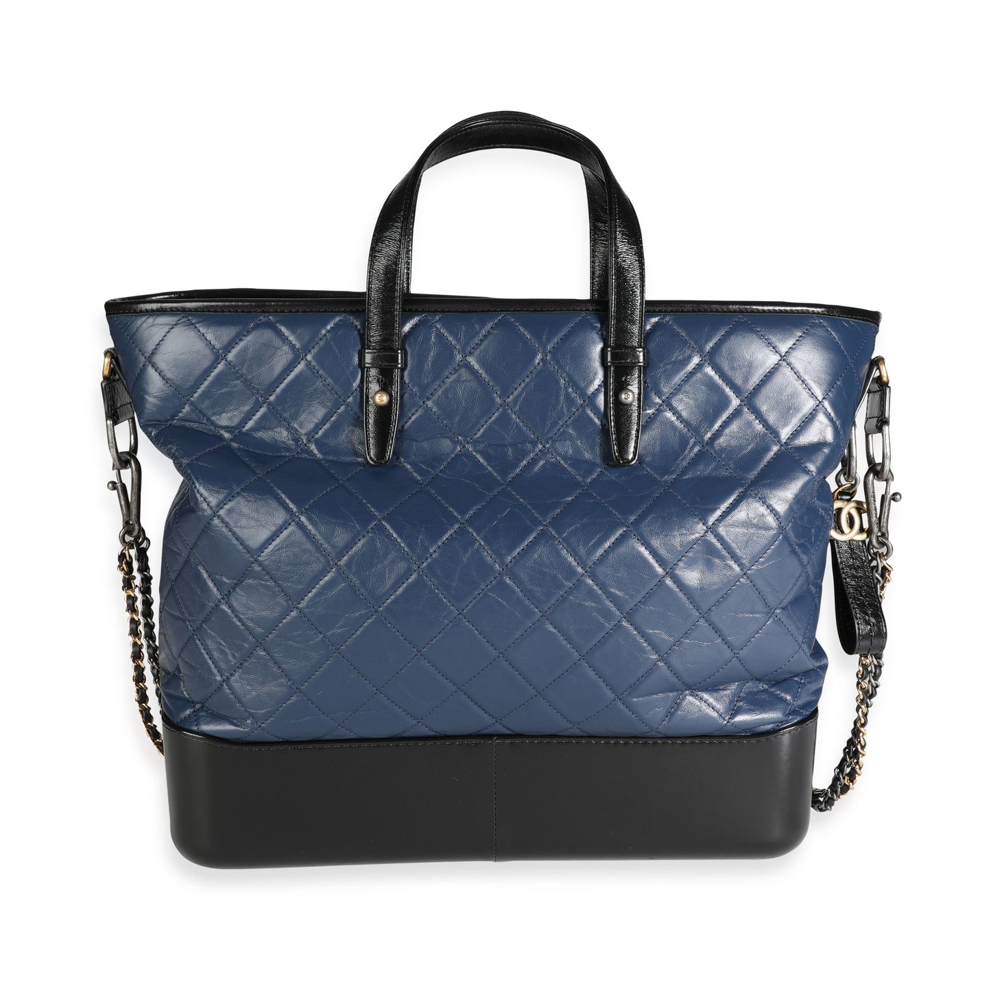 Chanel Gabrielle Large Quilted Calfskin Black Blue Tote