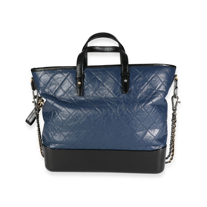 Chanel Gabrielle Large Quilted Calfskin Black Blue Tote