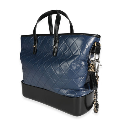 Chanel Gabrielle Large Quilted Calfskin Black Blue Tote