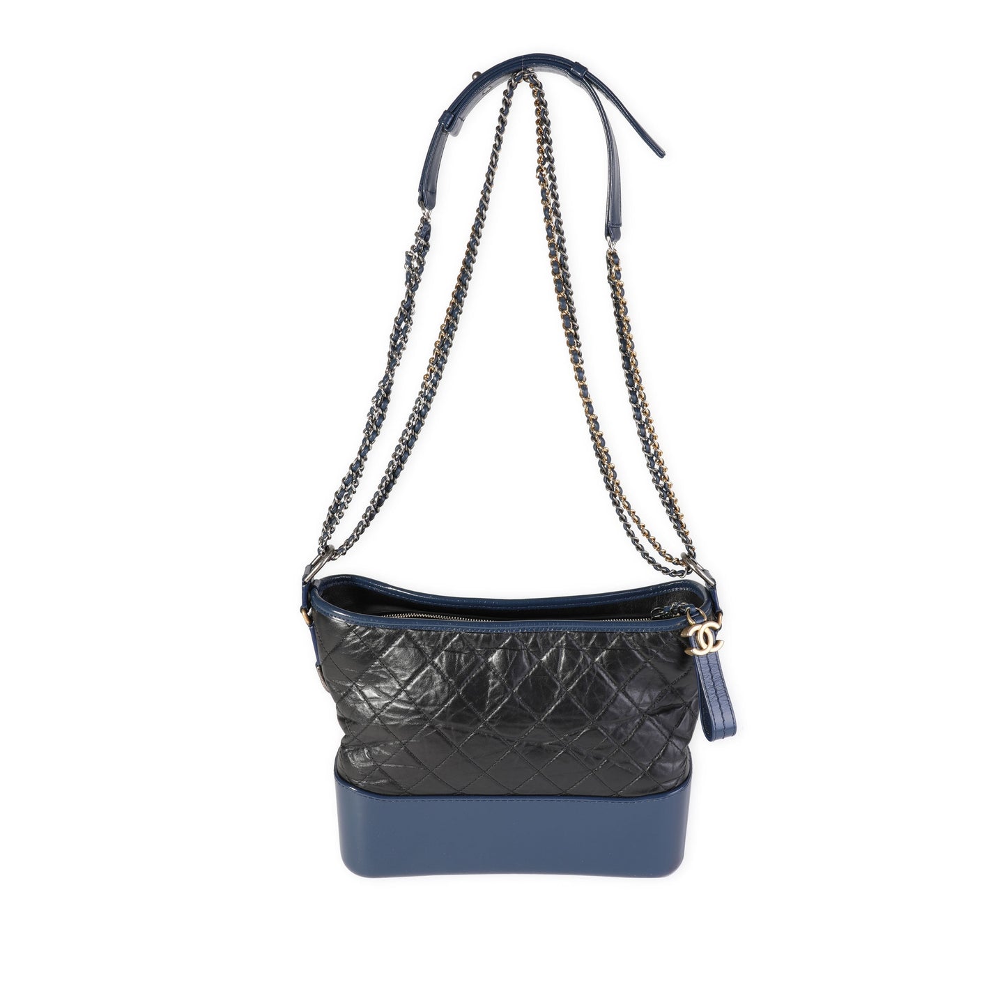 Chanel Gabrielle Large Quilted Calfskin Black Blue Aged Calfskin Shoulder Bag