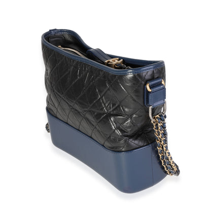 Chanel Gabrielle Large Quilted Calfskin Black Blue Aged Calfskin Shoulder Bag
