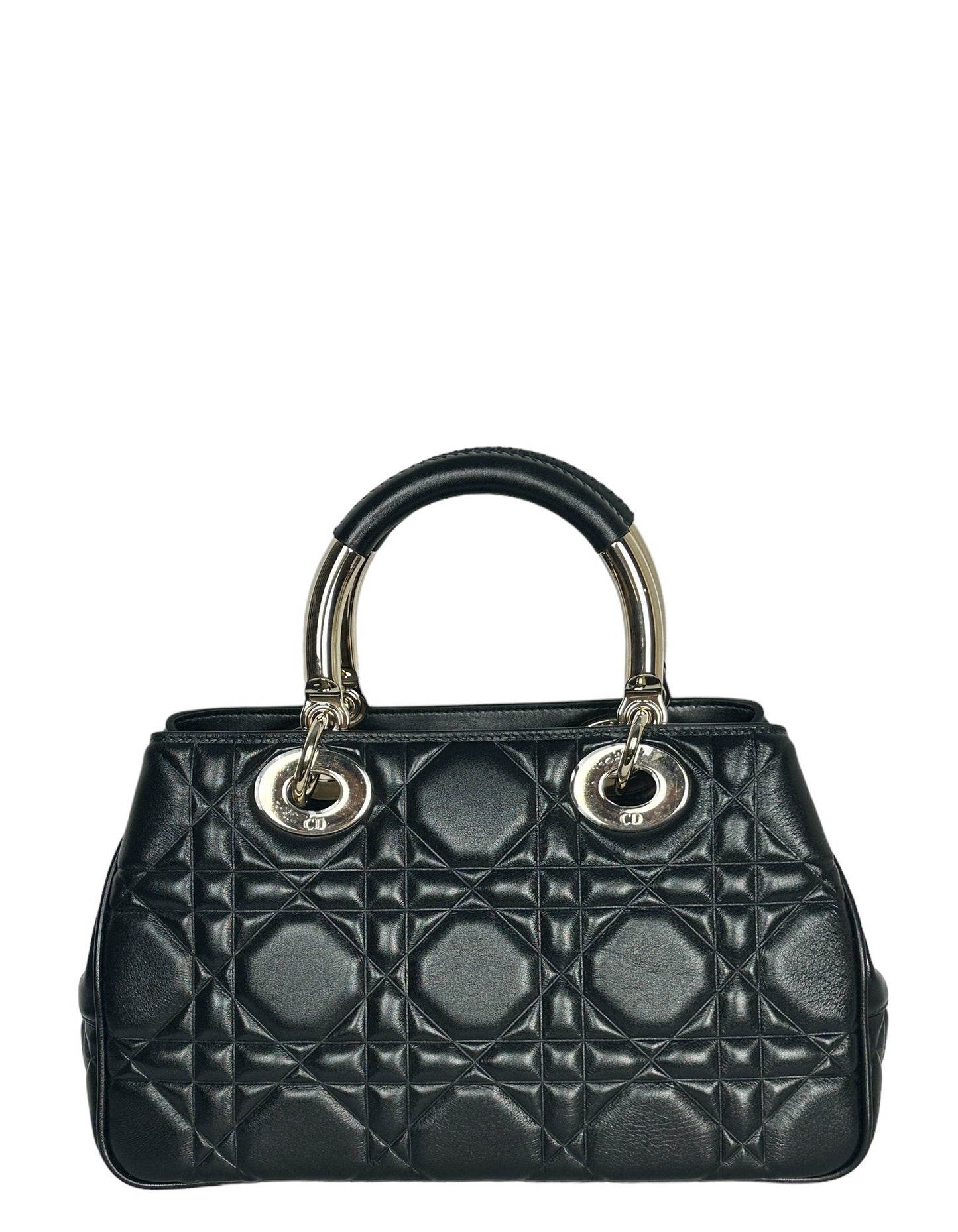 Christian Dior Black Leather Cannage Quilted The Lady 95 22 Bag