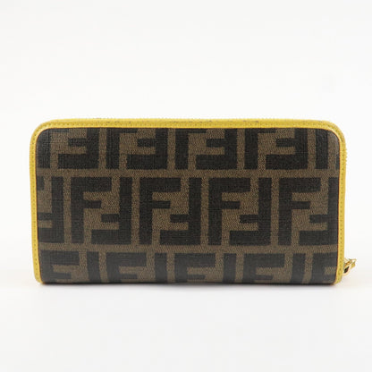 FENDI Zucca PVC Leather Round Zippy Long Wallet Brown Yellow 8M0299